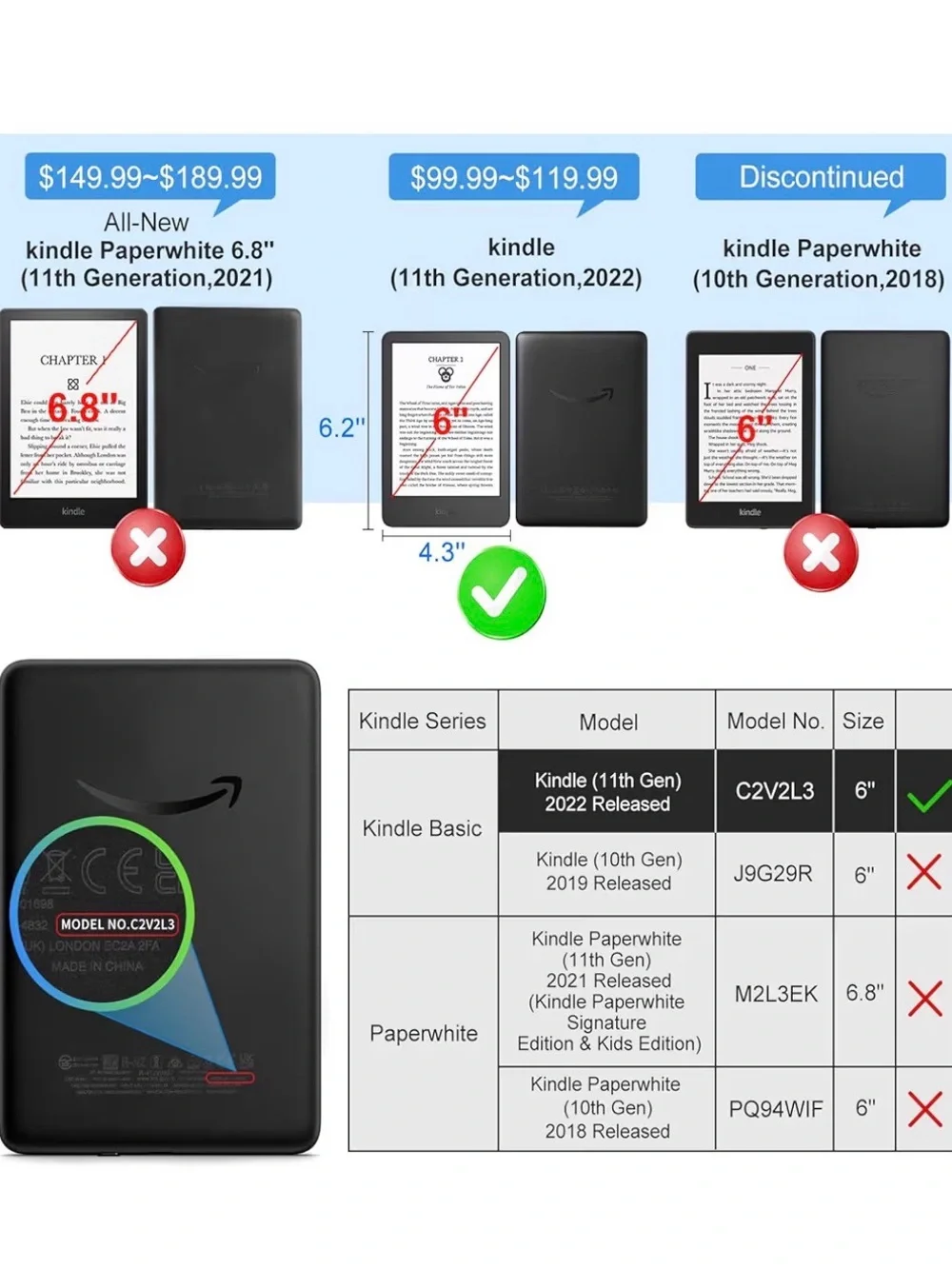 Case for All New 6”  Kindle 2024 and 2022 (11 Generation) PU Leather Smart Cover